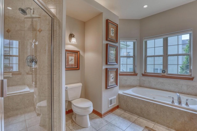1826 Stonebridge Rd, Waukesha, WI 53188 - bathroom with toilet, tile patterned flooring, a stall shower, and a bath