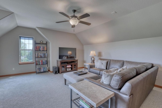 1826 Stonebridge Rd, Waukesha, WI 53188 - living room with light colored carpet, lofted ceiling, baseboards, and ceiling fan
