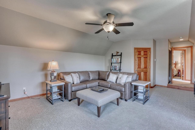 1826 Stonebridge Rd, Waukesha, WI 53188 - carpeted living area featuring ceiling fan, vaulted ceiling, and baseboards