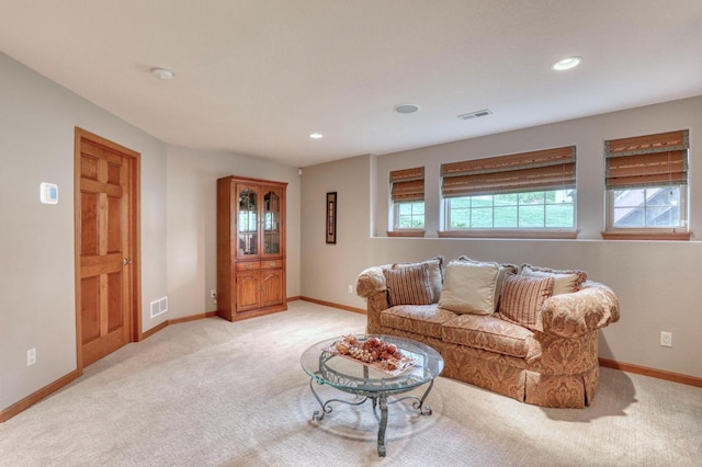 1826 Stonebridge Rd, Waukesha, WI 53188 - living room featuring light colored carpet, baseboards, and recessed lighting