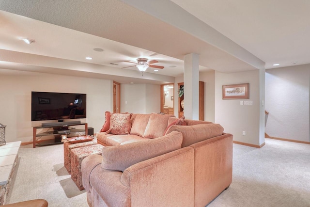 1826 Stonebridge Rd, Waukesha, WI 53188 - living room featuring light carpet, baseboards, recessed lighting, and a ceiling fan