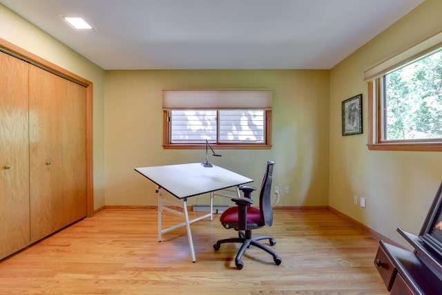 3914 Priscilla Ln, Madison, WI 53705 - office space featuring light wood-style flooring, baseboards, and a baseboard heating unit