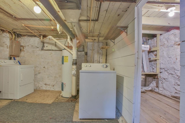 1407 N 7th St, Wausau, WI 54403 - unfinished below grade area with electric panel, electric water heater, and washer and dryer
