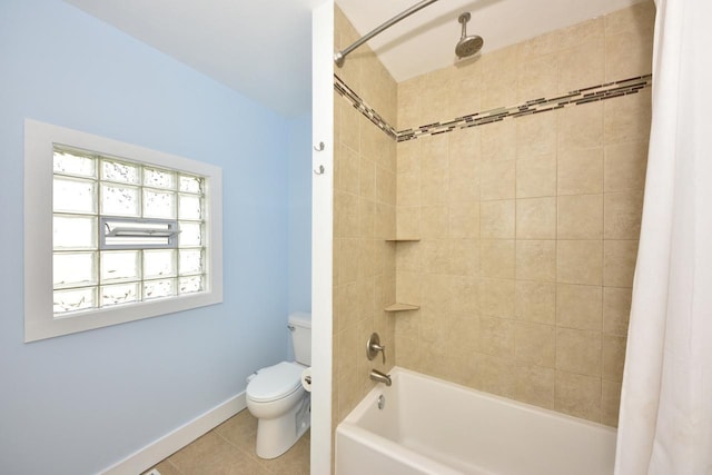 3727 E Layton Ave, Cudahy, WI 53110 - full bath featuring shower / tub combo with curtain, toilet, tile patterned floors, and baseboards
