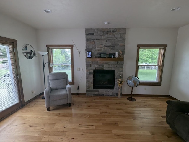 5235 Killdeer Ln, Oshkosh, WI 54901 - living area featuring plenty of natural light, light wood-style floors, and a stone fireplace
