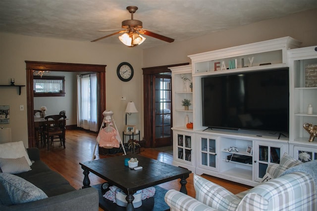 202 Wisconsin St, Mauston, WI 53948 - living room featuring ceiling fan and wood finished floors
