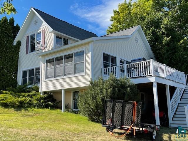 240 6th St S, Bayfield, WI 54814 - rear view of property with a wooden deck, a yard, and stairway