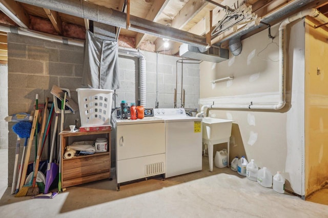 5748 Cambridge Ln Unit 3, Mount Pleasant, WI 53406 - unfinished basement featuring washing machine and dryer and concrete block wall