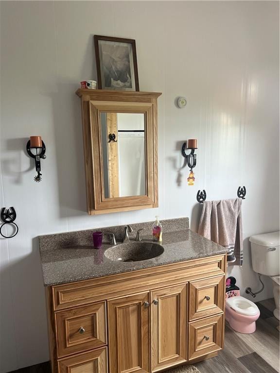 14518 State Highway 73, Lublin, WI 54447 - bathroom featuring vanity, toilet, and wood finished floors