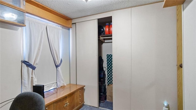 207 State Rd 25, Wheeler, WI 54772 - bedroom featuring a textured ceiling, a closet, a desk, and carpet