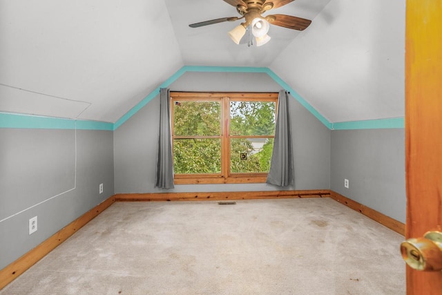 11934 187th Ave, Bristol, WI 53104 - bonus room with vaulted ceiling, baseboards, carpet floors, and a ceiling fan