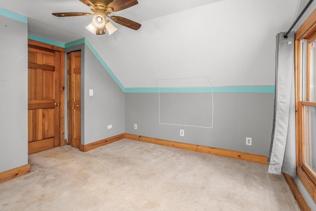 11934 187th Ave, Bristol, WI 53104 - bonus room featuring baseboards, carpet flooring, lofted ceiling, ceiling fan, and attic access