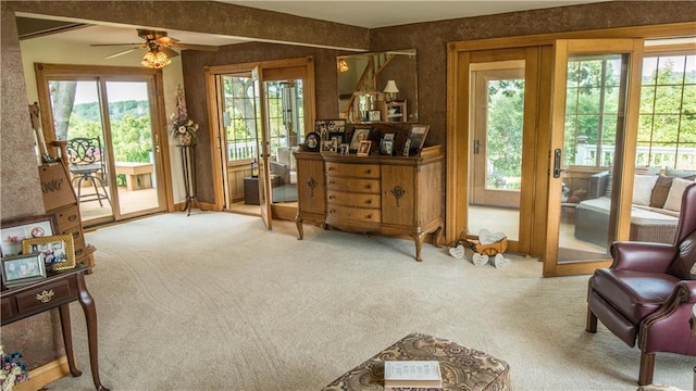 S523 Cole Rd, Mondovi, WI 54755 - sitting room featuring carpet, a ceiling fan, and healthy amount of natural light