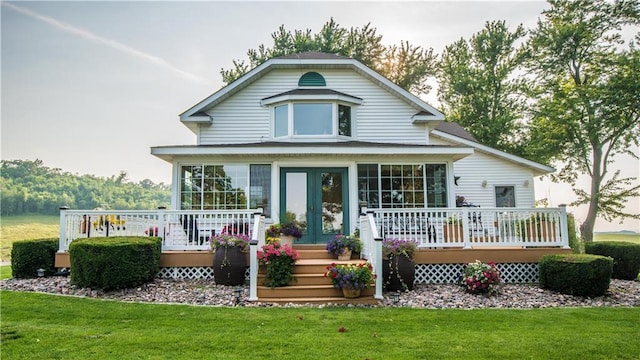 S523 Cole Rd, Mondovi, WI 54755 - back of house with a wooden deck, a yard, and french doors