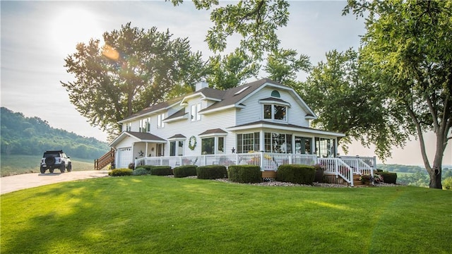 S523 Cole Rd, Mondovi, WI 54755 - view of front of home featuring stairs, a front lawn, driveway, and a chimney