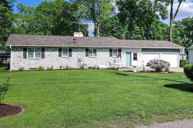 1007 Franklin St, Sauk City, WI 53583 - single story home featuring a garage, a front lawn, a chimney, brick siding, and concrete driveway