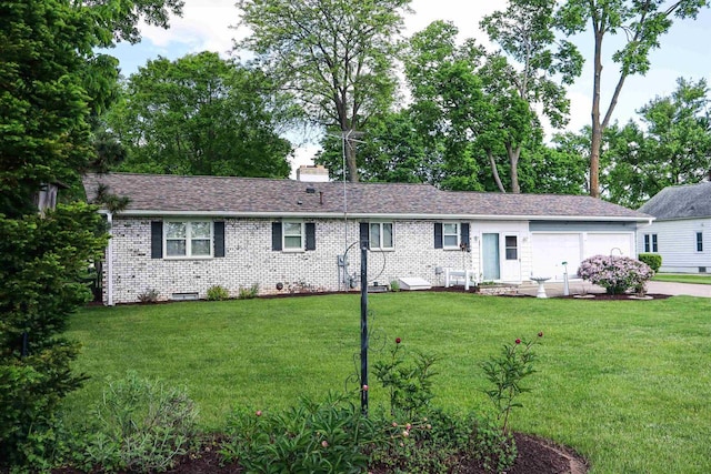 1007 Franklin St, Sauk City, WI 53583 - ranch-style house with an attached garage, a chimney, crawl space, and a front yard