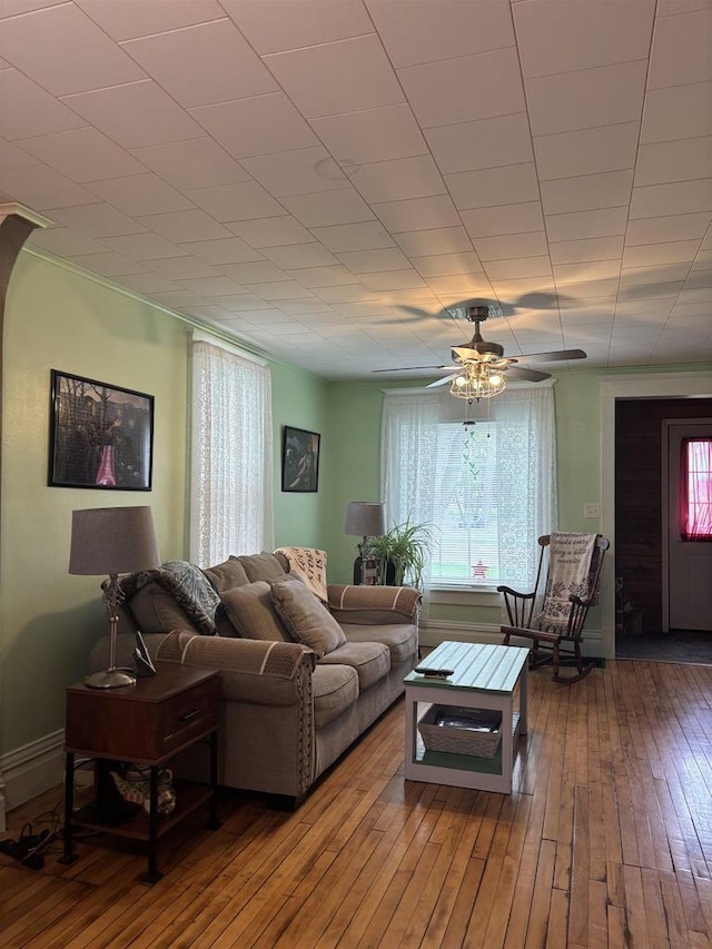 307 E Washington St, Crandon, WI 54520 - living room featuring wood-type flooring and ceiling fan
