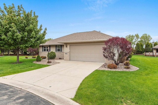 1126 Princess Dove Cir, De Pere, WI 54115 - single story home featuring an attached garage, concrete driveway, brick siding, a front lawn, and a shingled roof