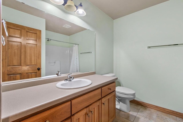 1126 Princess Dove Cir, De Pere, WI 54115 - bathroom with baseboards, toilet, vanity, a shower with curtain, and tile patterned flooring