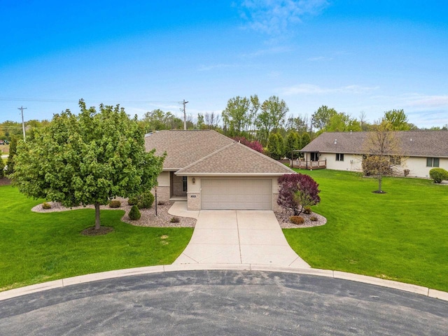 1126 Princess Dove Cir, De Pere, WI 54115 - single story home featuring a garage, a front lawn, concrete driveway, and brick siding