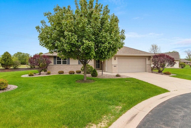 1126 Princess Dove Cir, De Pere, WI 54115 - view of front facade with brick siding, a garage, concrete driveway, and a front yard