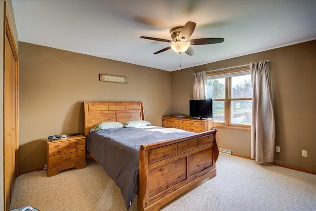 182 Ames St, Oregon, WI 53575 - bedroom featuring baseboards, light carpet, and ceiling fan