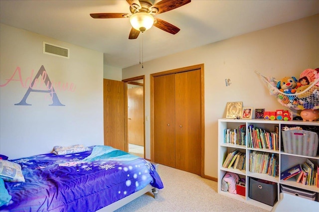 182 Ames St, Oregon, WI 53575 - bedroom with carpet floors, a closet, and a ceiling fan