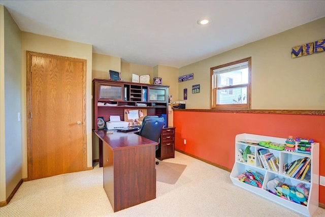 182 Ames St, Oregon, WI 53575 - office area featuring light colored carpet, baseboards, and recessed lighting