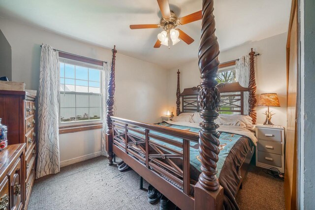 W8749 Hunters Rd, Hortonville, WI 54944 - carpeted bedroom with baseboards and ceiling fan