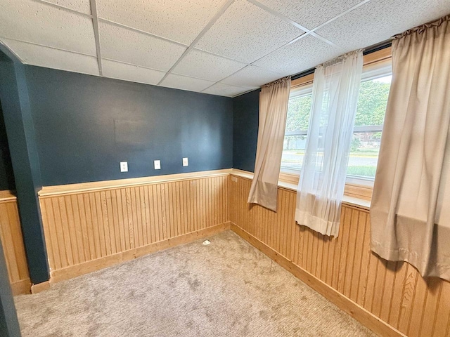 519 Rogers St, Milton, WI 53563 - empty room with light colored carpet, a wainscoted wall, a drop ceiling, and baseboards