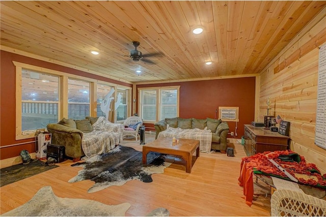 17690 Clayton Ave, Rosemount, MN 55068 - living area with light wood-style flooring, wood ceiling, a ceiling fan, and recessed lighting