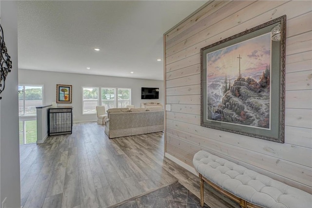 17690 Clayton Ave, Rosemount, MN 55068 - living room featuring wooden walls, recessed lighting, baseboards, and wood finished floors