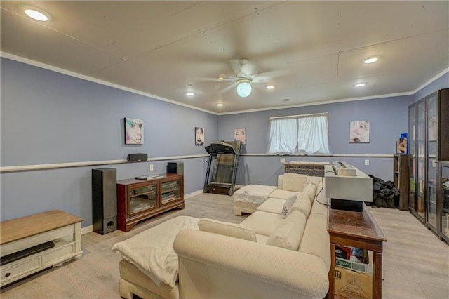 17690 Clayton Ave, Rosemount, MN 55068 - living room with crown molding, ceiling fan, wood finished floors, recessed lighting, and baseboards