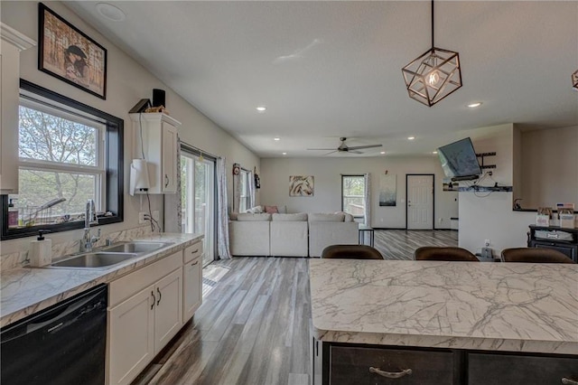 17690 Clayton Ave, Rosemount, MN 55068 - kitchen with dishwasher, a sink, healthy amount of natural light, white cabinetry, and recessed lighting