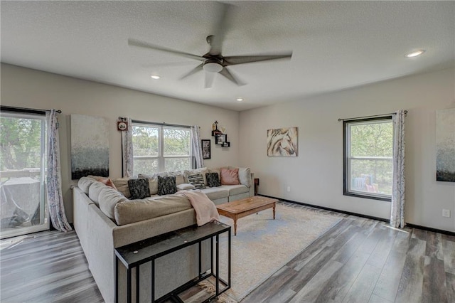 17690 Clayton Ave, Rosemount, MN 55068 - living area with a ceiling fan, wood finished floors, recessed lighting, and a textured ceiling