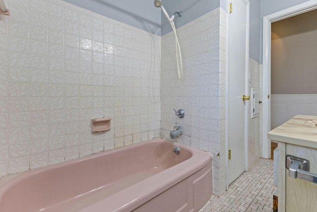 4415 S 5th St, Milwaukee, WI 53207 - full bathroom with shower / bathtub combination, a wainscoted wall, and vanity