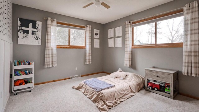 W11202 Apache Rd, Plainfield, WI 54966 - bedroom with carpet, baseboards, and a ceiling fan