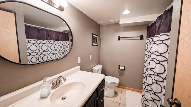 W11202 Apache Rd, Plainfield, WI 54966 - full bathroom featuring tile patterned flooring, toilet, vanity, and a shower with shower curtain