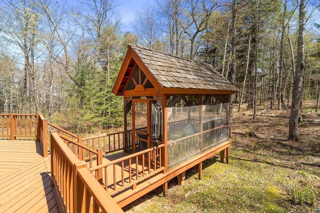 3610 N Shore Rd, La Pointe, WI 54850 - wooden deck with a sunroom