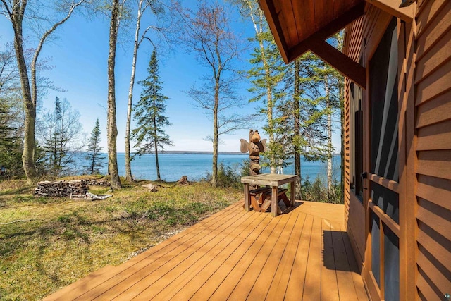 3610 N Shore Rd, La Pointe, WI 54850 - wooden deck with a water view
