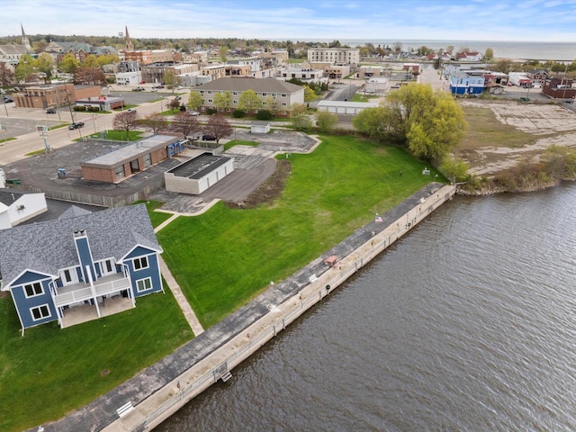 aerial view of a nearby body of water