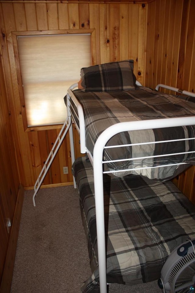 65485 Millicent Point Dr, Iron River, WI 54847 - carpeted bedroom featuring wooden walls