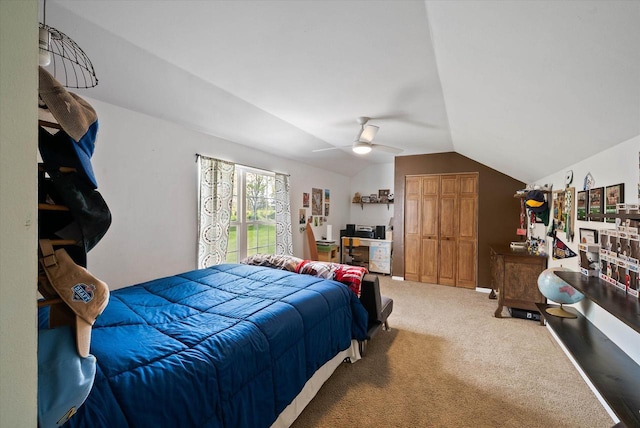 1755 Laura Ln, Port Washington, WI 53074 - bedroom with carpet flooring, lofted ceiling, and ceiling fan