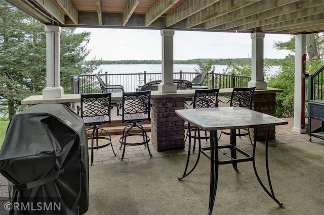 802 Flos Ct, Amery, WI 54001 - view of patio / terrace with a water view and a grill