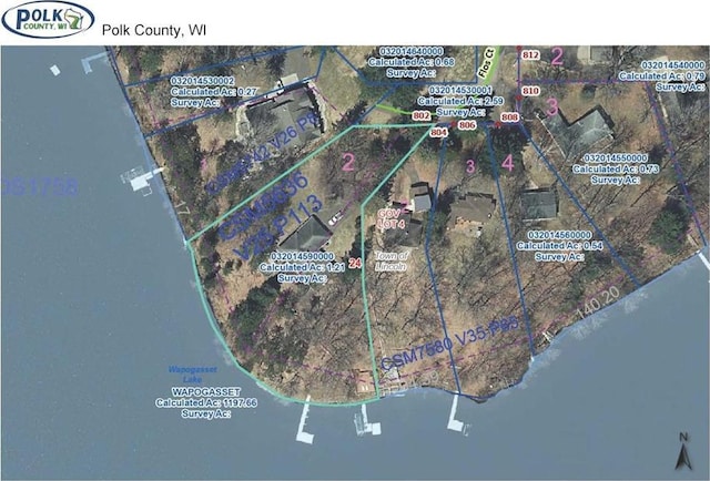 802 Flos Ct, Amery, WI 54001 - aerial view of property's location with property parcel outlined