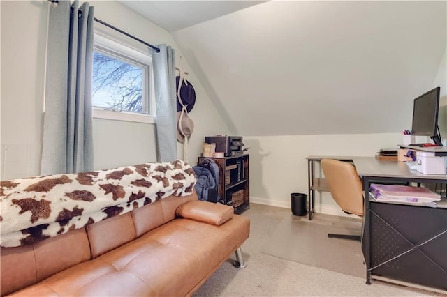 W4505 890th Ave, Baldwin, WI 54002 - carpeted bedroom featuring lofted ceiling, an office area, and baseboards