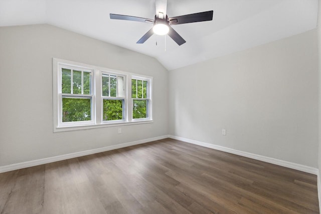 2976 N 40th St, Milwaukee, WI 53210 - unfurnished room featuring lofted ceiling, a ceiling fan, dark wood finished floors, and baseboards