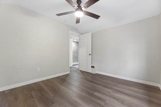 2976 N 40th St, Milwaukee, WI 53210 - empty room featuring lofted ceiling, a ceiling fan, dark wood-style flooring, and baseboards