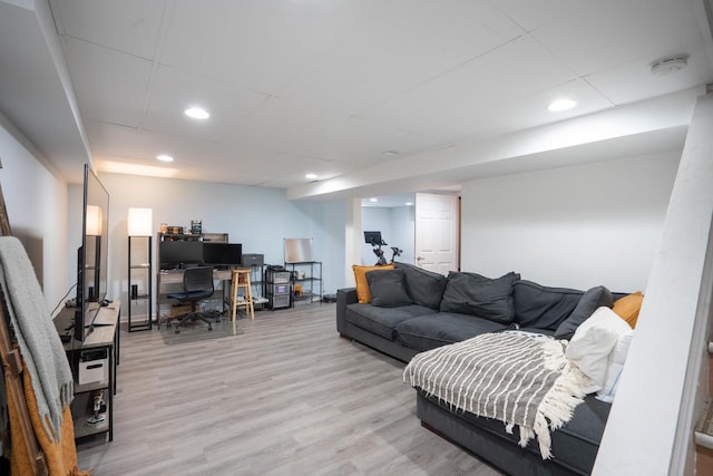 6935 N Yates Rd, Fox Point, WI 53217 - living room featuring a desk, recessed lighting, and wood finished floors